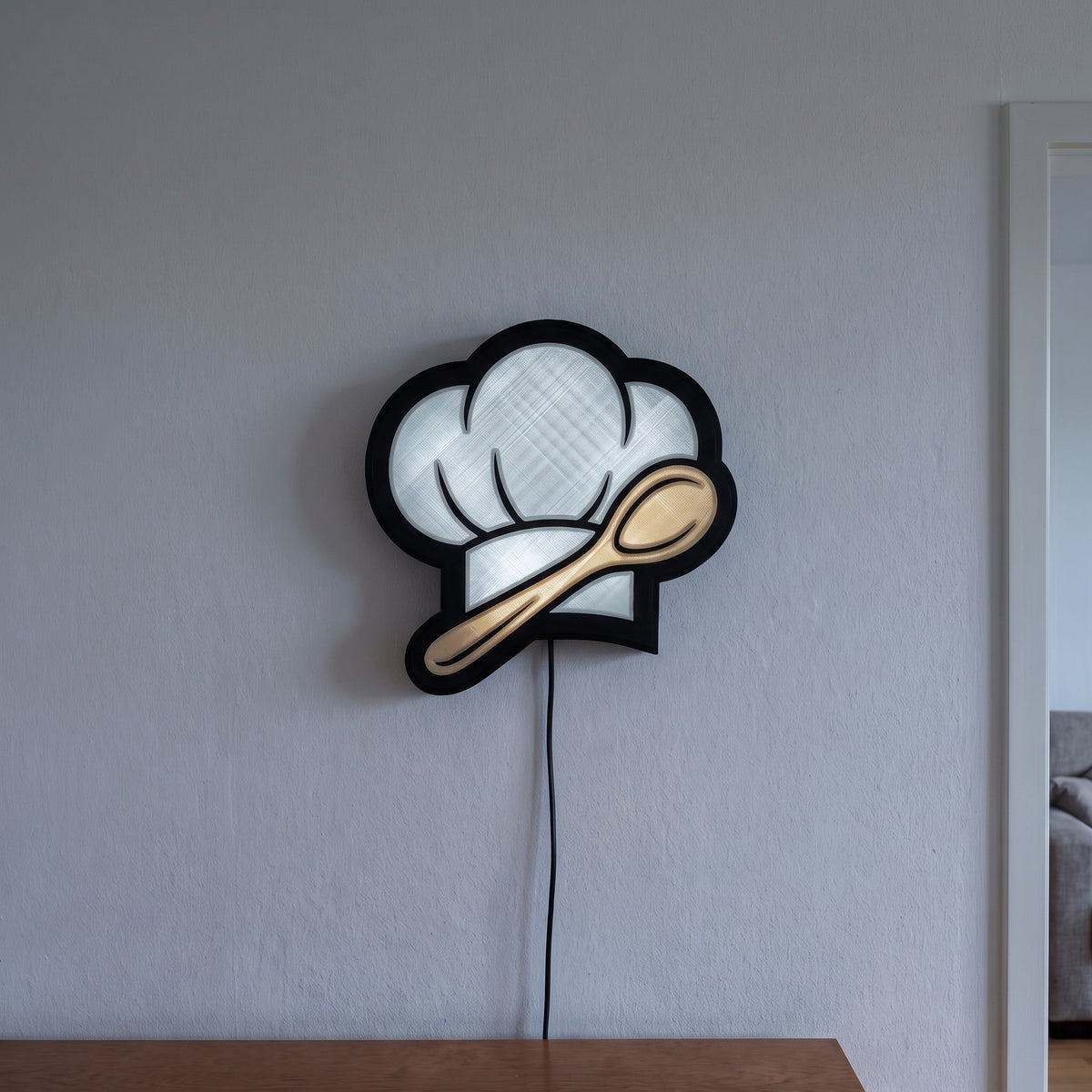 Kochmütze Lampe, an der Wand leuchtend