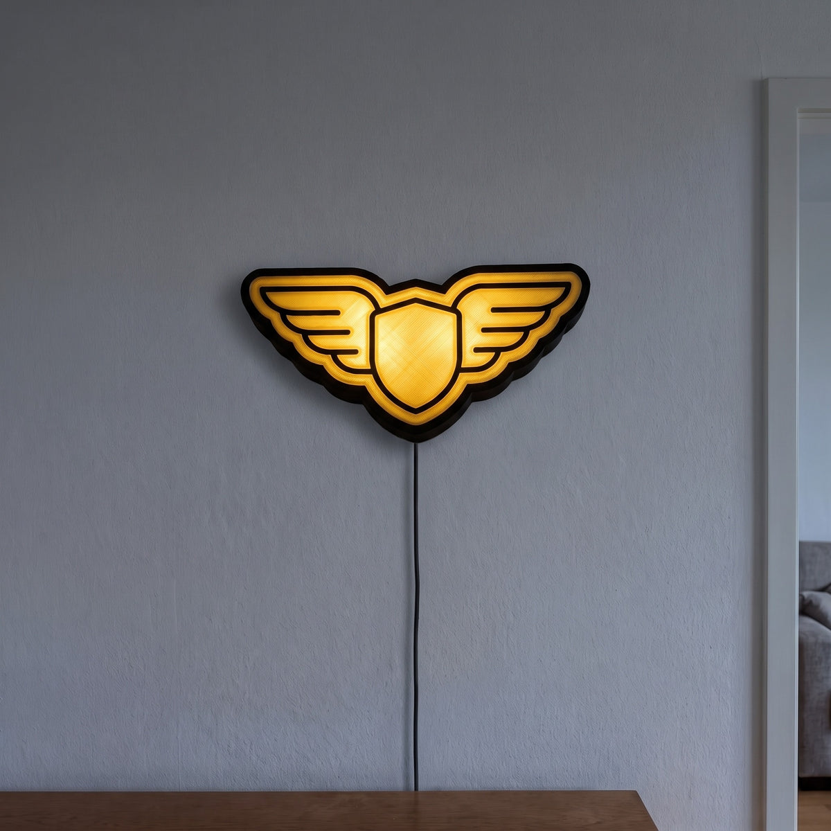 Pilotenschwingen Lampe, an der Wand leuchtend