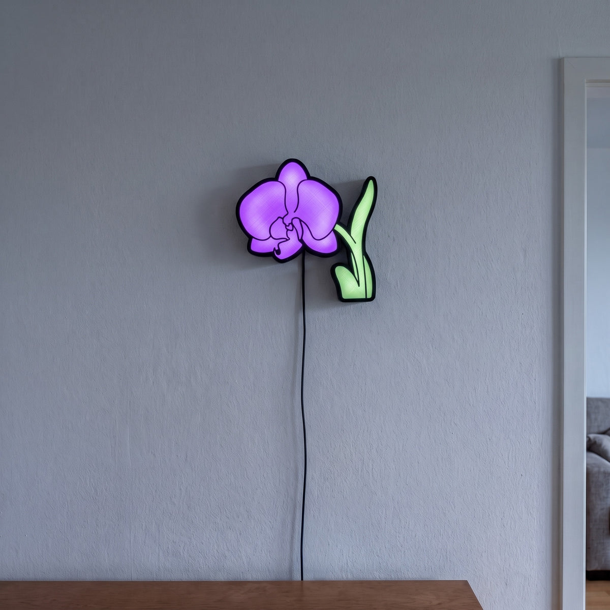 Orchidee Lampe, an der Wand leuchtend