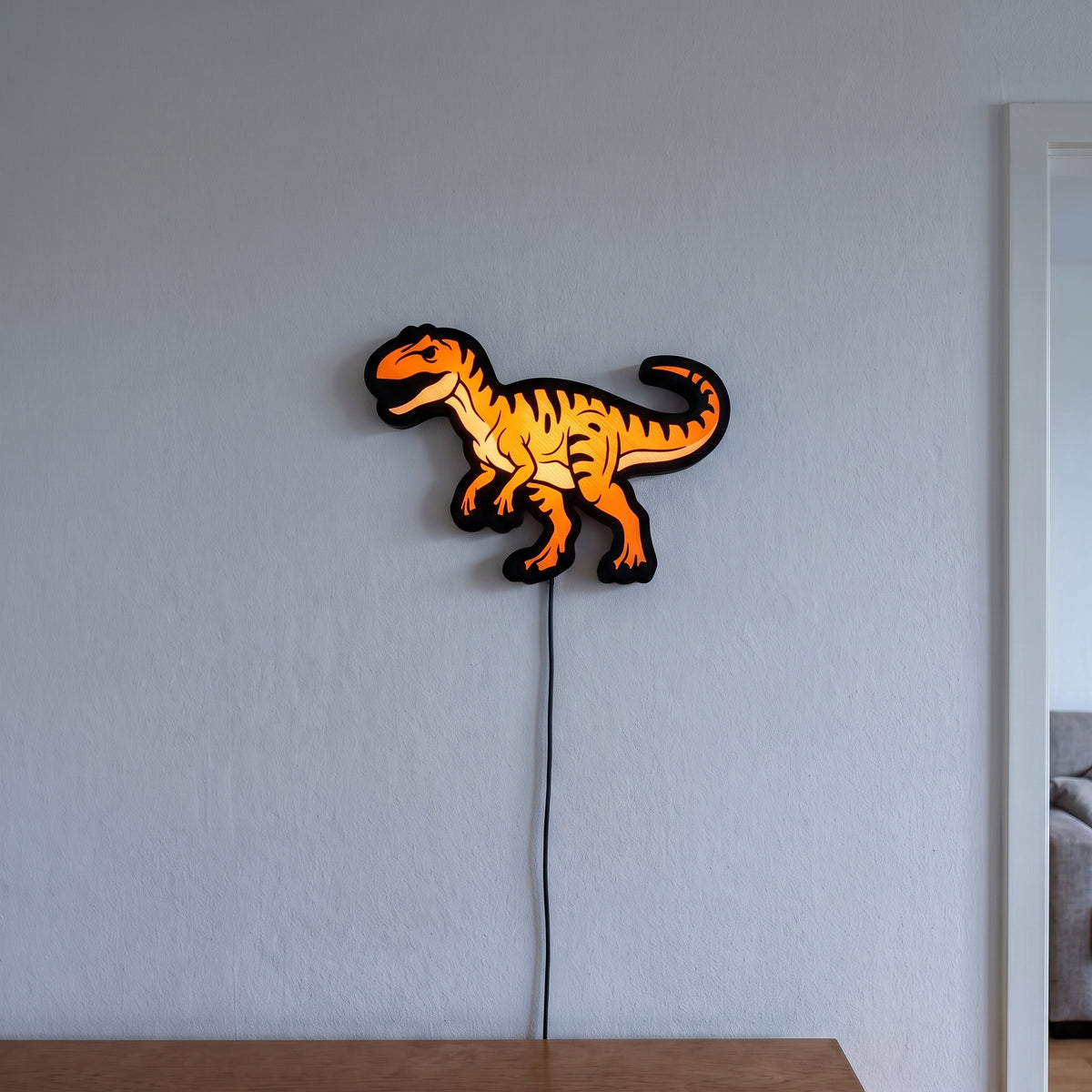 Allosaurus Lampe, an der Wand leuchtend