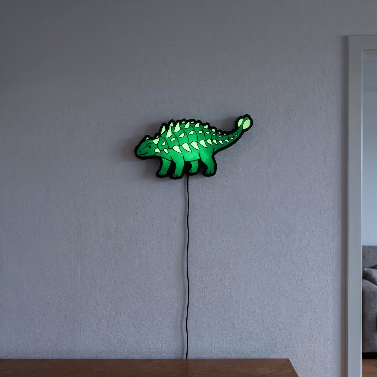 Ankylosaurus Lampe, an der Wand leuchtend