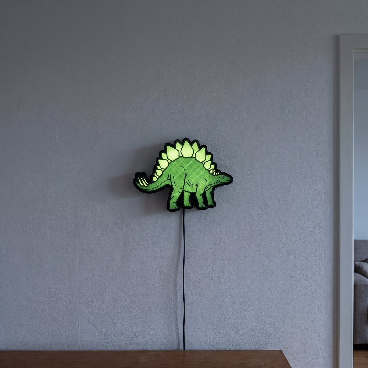 Stegosaurus Lampe, an der Wand leuchtend