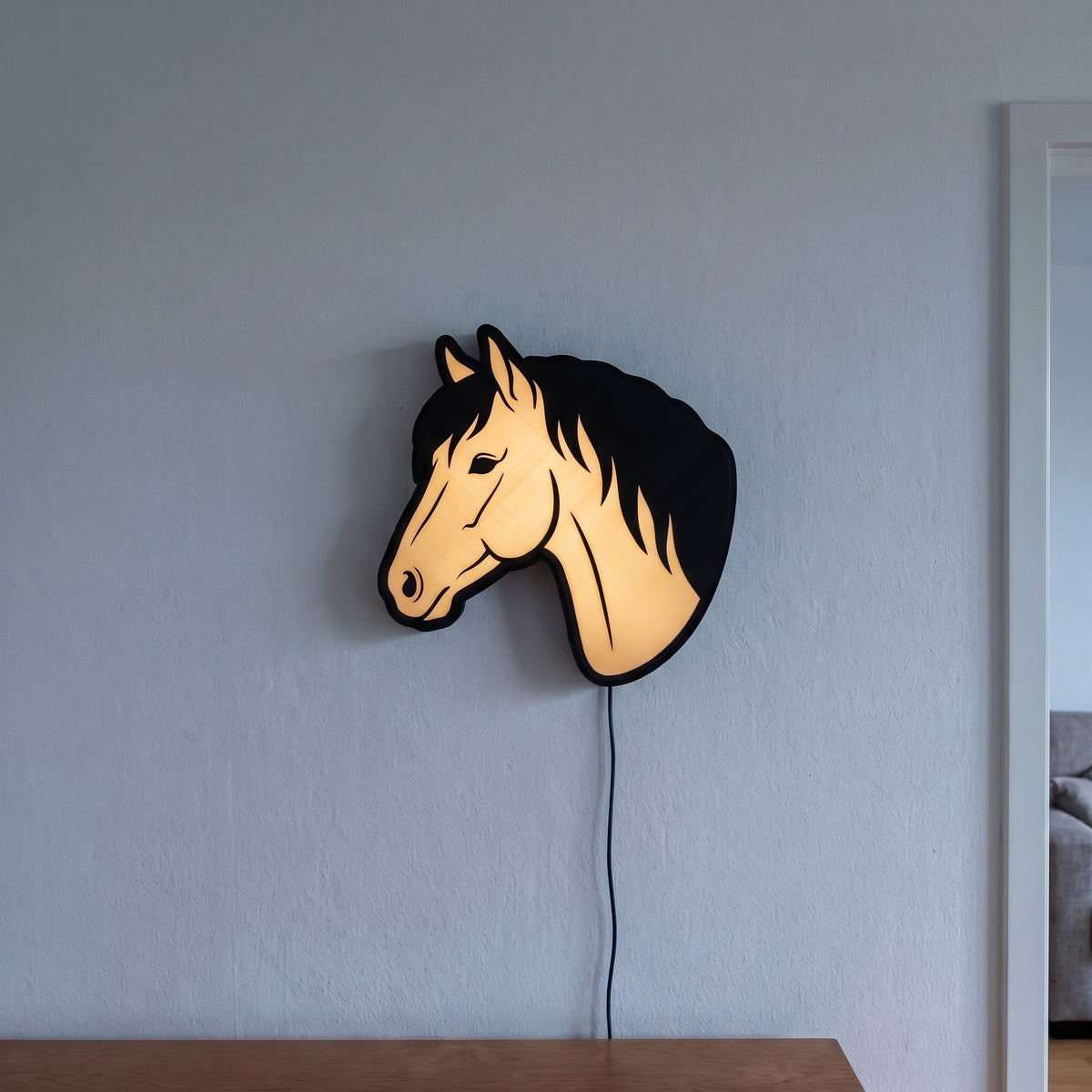 Hengstkopf Lampe, an der Wand leuchtend