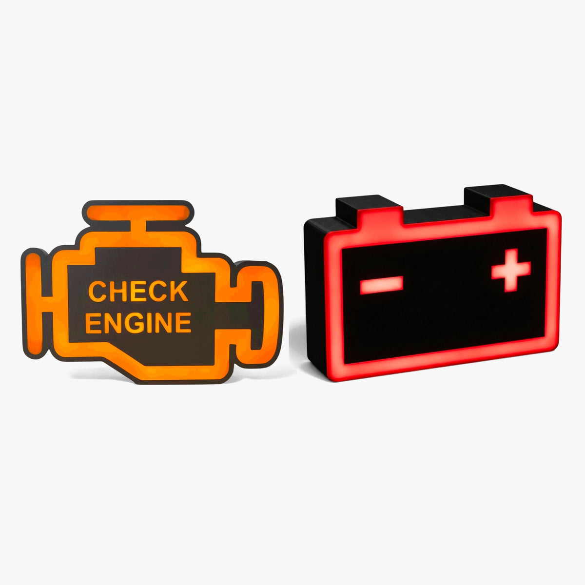 Set aus zwei Lampen: Check Engine und Batterie, nebeneinander