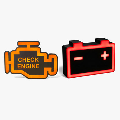 Set aus zwei Lampen: Check Engine und Batterie, nebeneinander
