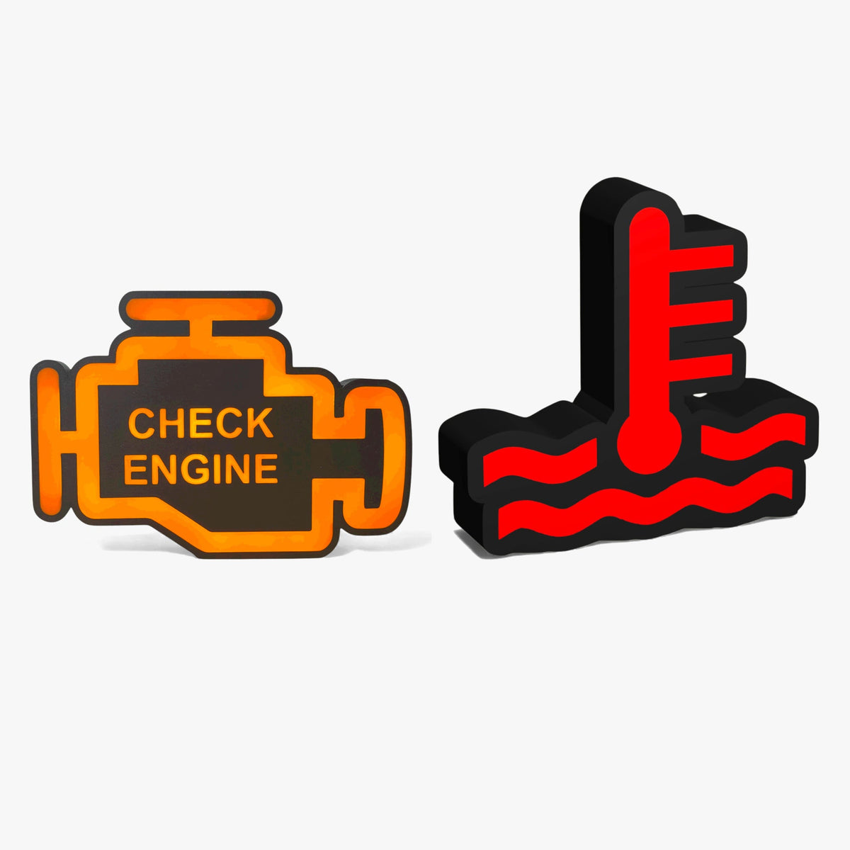 Set aus zwei Lampen: Check Engine und Kühlmitteltemperatur, nebeneinander