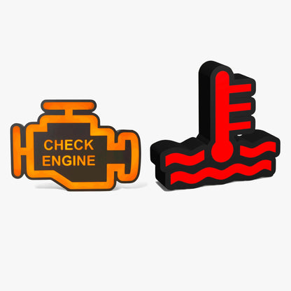 Set aus zwei Lampen: Check Engine und Kühlmitteltemperatur, nebeneinander