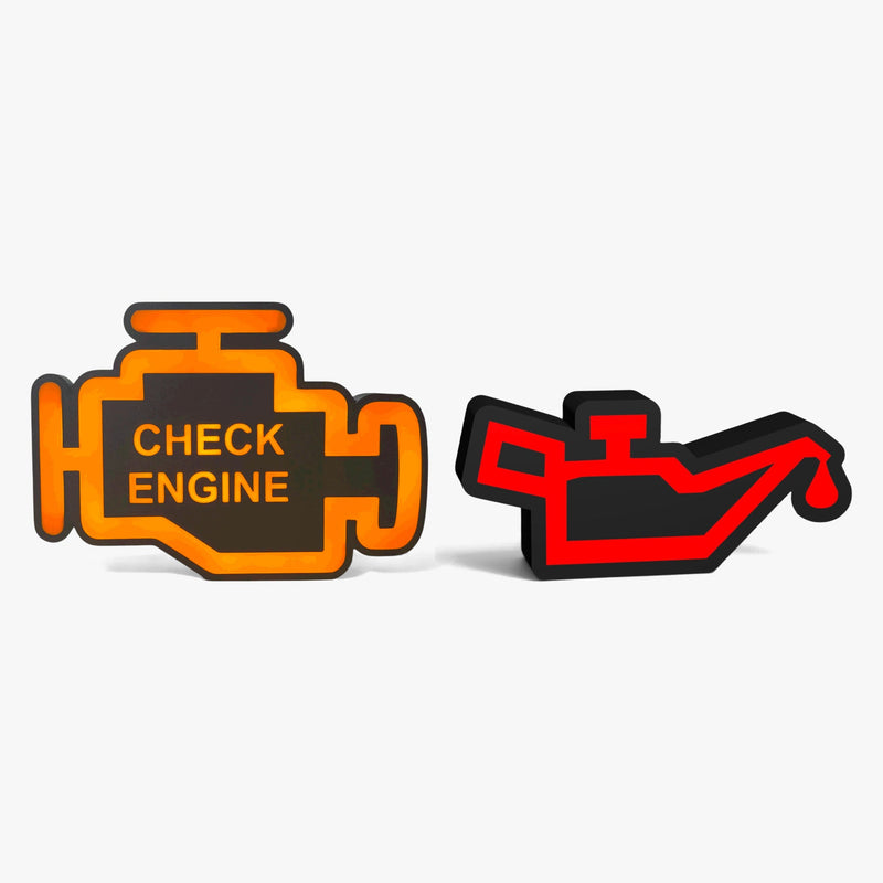 Set aus zwei Lampen: Check Engine und Öldruck, nebeneinander