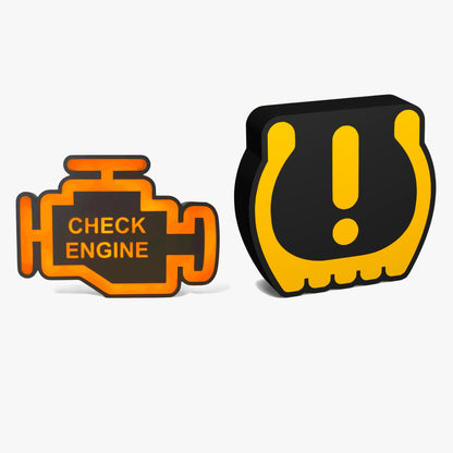 Set aus zwei Lampen: Check Engine und Reifendruck, nebeneinander
